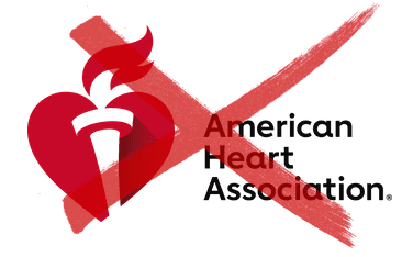 American Heart Association logo crossed out with a red X.